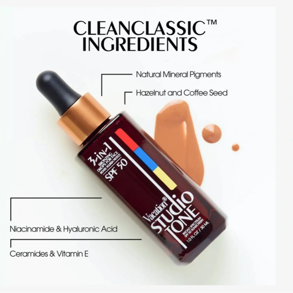 Vacation Studio Tone SPF 50 Bronzing Drops for Face bronze nourish protect